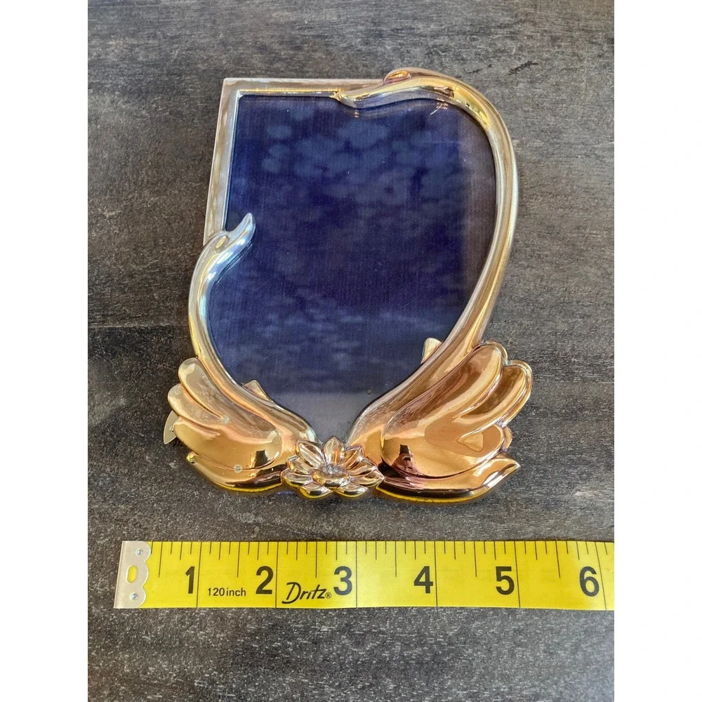 Gold Tone Swan Floral Picture Frame Art Deco Hollywood Regency Tabletop 5x7